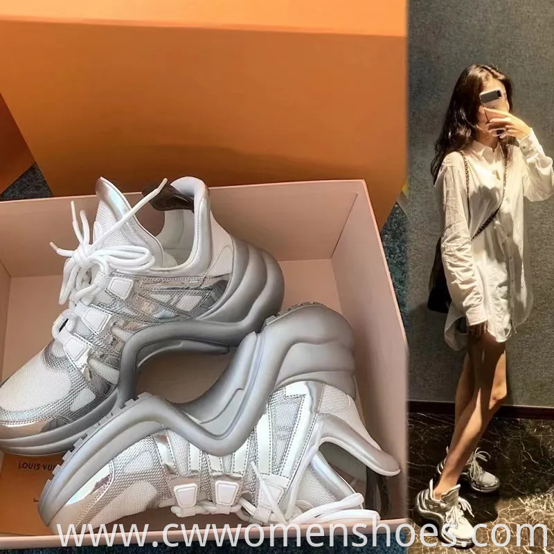 Designer Sports Shoes Thick Soled Height Increasing Shoes Genuine Leather Casual Luxury Shoes Women